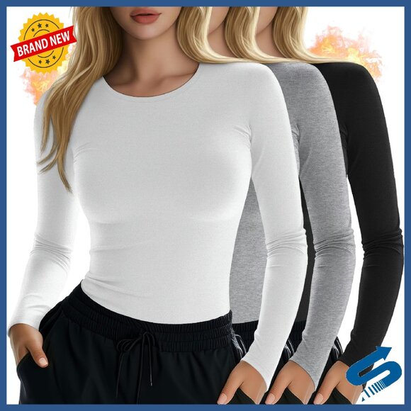 Women's Thermal Underscrub Shirts 3 Pack Long Sleeve Slim Fit Fleece